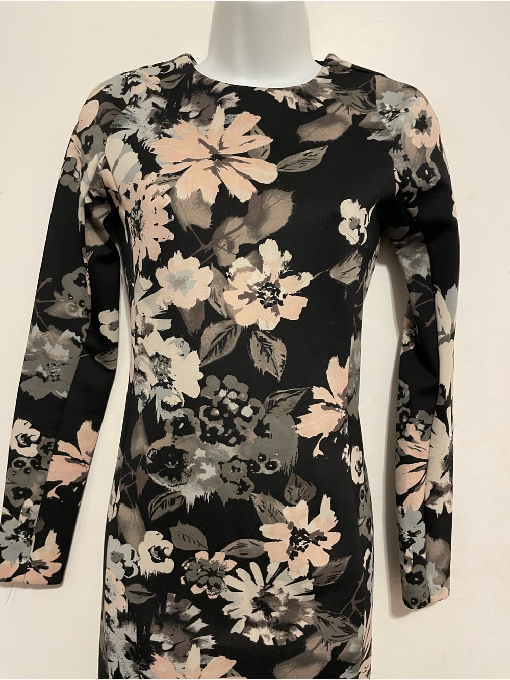 Felicity & Coco Black Floral Long-Sleeve Dress with Blush and Cream Blooms